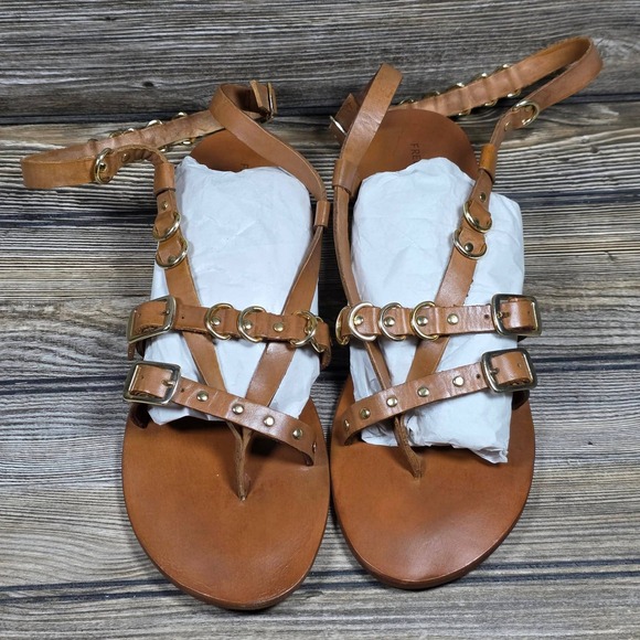 Free People Midas Touch Sandals Leather Strappy Gold Accents Summer Chic Size 7 - Picture 1 of 6